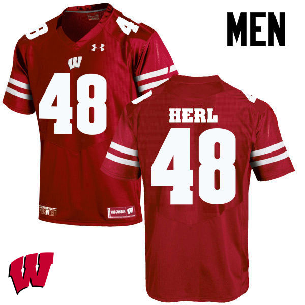 Men Wisconsin Badgers #48 Mitchell Herl College Football Jerseys-Red